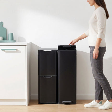 Kitchen Waste Bin, 3-Compartment Steel, Soft-Close