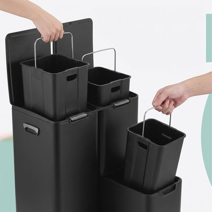 Kitchen Waste Bin, 3-Compartment Steel, Soft-Close