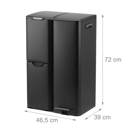 Kitchen Waste Bin, 3-Compartment Steel, Soft-Close