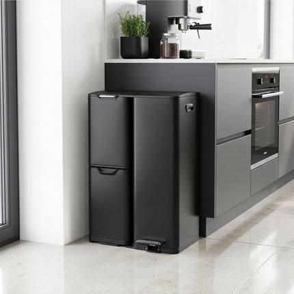 Kitchen Waste Bin, 3-Compartment Steel, Soft-Close