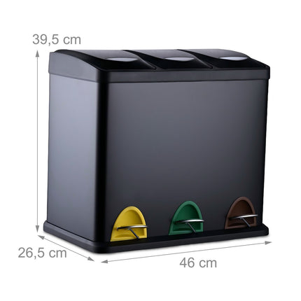 Kitchen Waste Bin, 3 Compartments, 3 x 8L