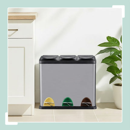 Kitchen Waste Bin, 3 Compartments, 8L Each