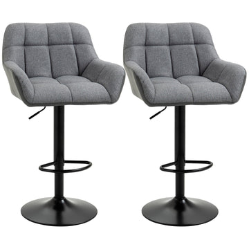 Adjustable gray barstools Set of 2, 360° rotatable, linen look