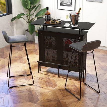 Kitchen bar table with 2 wine racks & 6 glass holders & adjustable feet 120 x 50 x 106.5 cm black