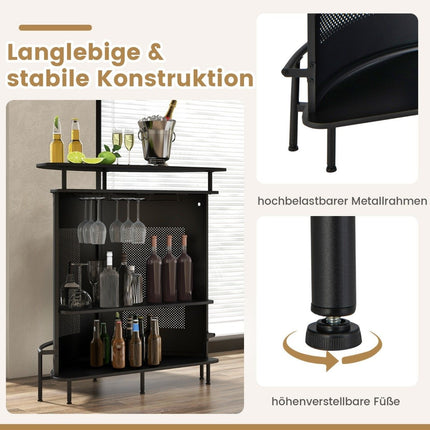 Kitchen bar table with storage space & footrest & adjustable feet kitchen counter counter bar black
