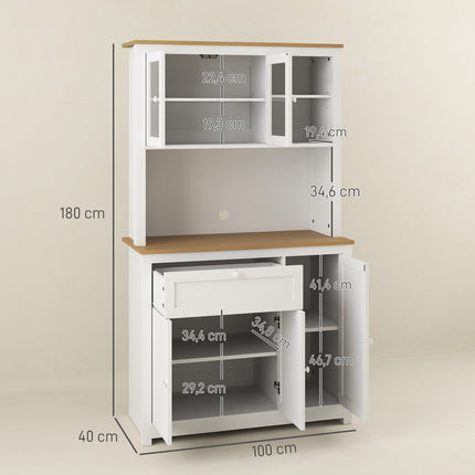 White kitchen buffet cabinet - multifunctional storage, 100x40x180 cm