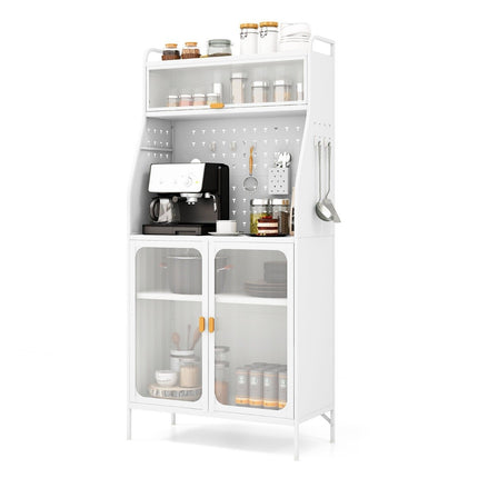Kitchen cabinet kitchen buffet with pegboard & adjustable shelf 76 x 36 x 161 cm white