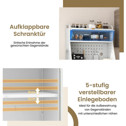 Kitchen cabinet kitchen buffet with pegboard & adjustable shelf 76 x 36 x 161 cm white