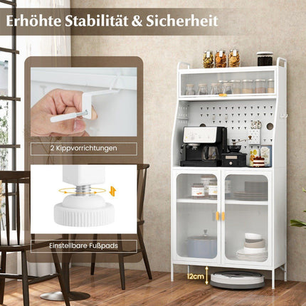 Kitchen cabinet kitchen buffet with pegboard & adjustable shelf 76 x 36 x 161 cm white