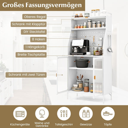 Kitchen cabinet kitchen buffet with pegboard & adjustable shelf 76 x 36 x 161 cm white
