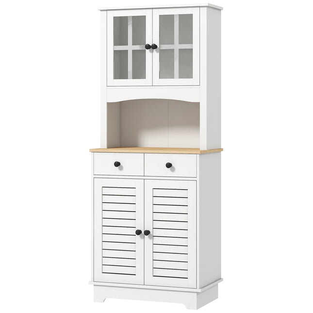 Tall white kitchen buffet cabinet, adjustable shelves, 170 cm