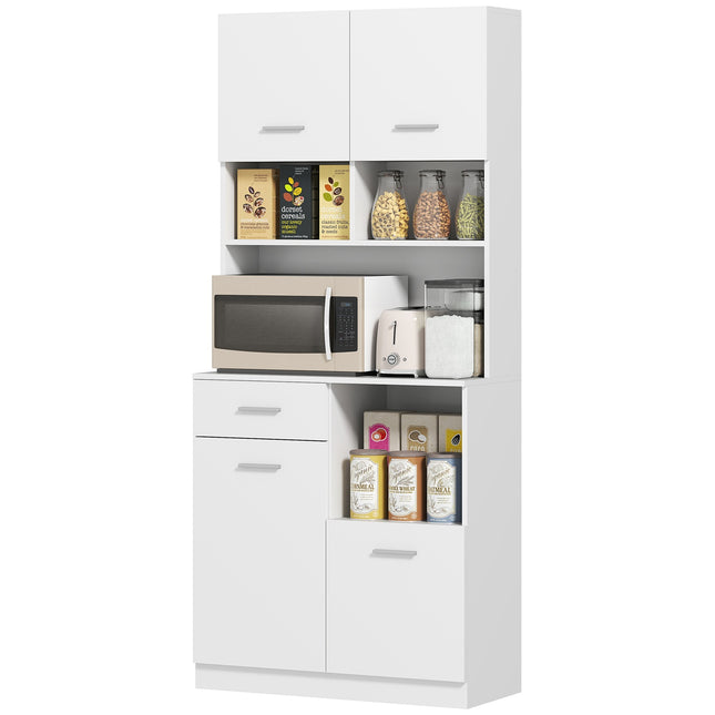 Tall white kitchen storage cabinet with drawer and adjustable shelf
