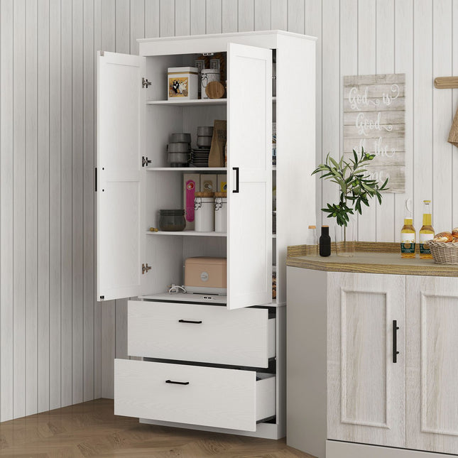 Tall kitchen buffet cabinet, adjustable shelves, cream white