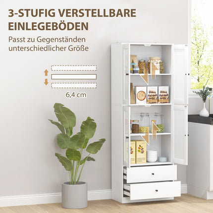 White tall kitchen cabinet, adjustable shelves, drawer