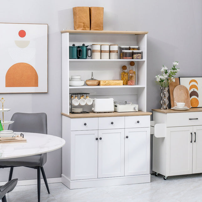 Tall white kitchen cabinet with drawers & shelves, 101x39x180.5 cm
