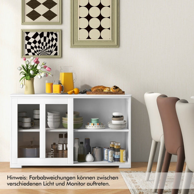 Kitchen cabinet with sliding glass doors & adjustable shelf sideboard white