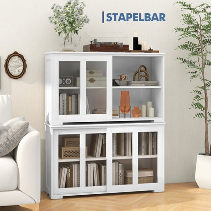 Kitchen cabinet with sliding glass doors & adjustable shelf sideboard white
