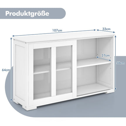 Kitchen cabinet with sliding glass doors & adjustable shelf sideboard white