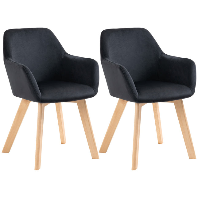 Ergonomic black kitchen chairs Set of 2, wood & polyester