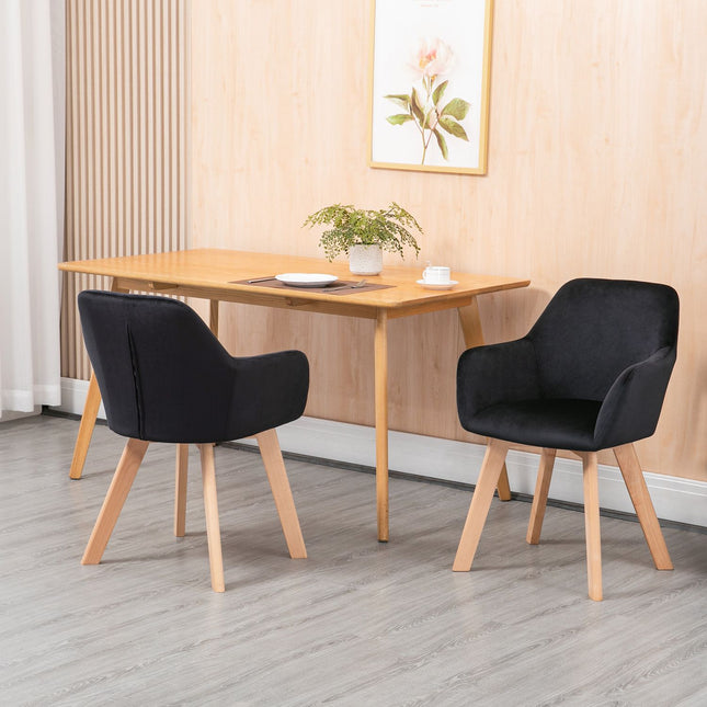 Ergonomic black kitchen chairs Set of 2, wood & polyester