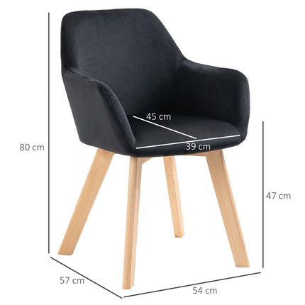 Ergonomic black kitchen chairs Set of 2, wood & polyester