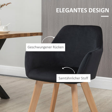 Ergonomic black kitchen chairs Set of 2, wood & polyester
