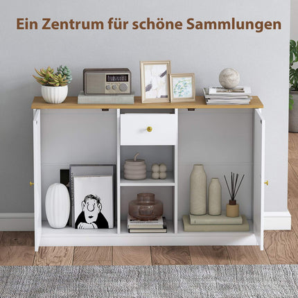 White Sideboard with Drawer and Shelves, 120cm