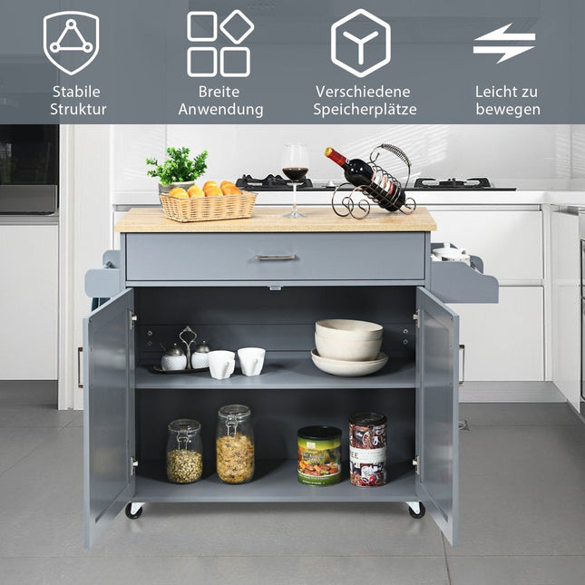 Kitchen island cart rolling storage cart large cabinet 116 x 40 x 85 cm gray + natural
