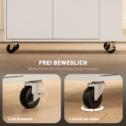 White Kitchen Trolley Island - Wheels, drawers & towel rack