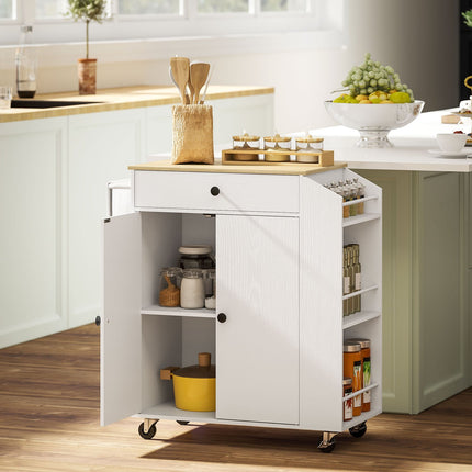 White Kitchen Trolley Island - Wheels, drawers & towel rack