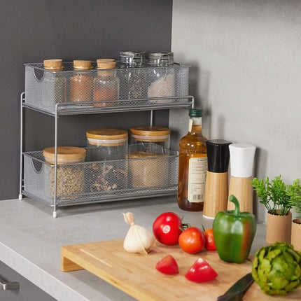 Kitchen organization with 2 pull-out baskets