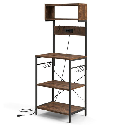 Kitchen shelf with socket & open shelves & 10 hanging hooks, standing shelf, microwave shelf