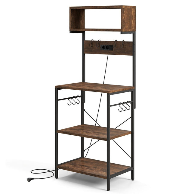 Kitchen shelf with socket & open shelves & 10 hanging hooks, standing shelf, microwave shelf