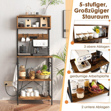 Kitchen shelf with socket & open shelves & 10 hanging hooks, standing shelf, microwave shelf