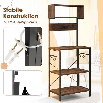 Kitchen shelf with socket & open shelves & 10 hanging hooks, standing shelf, microwave shelf
