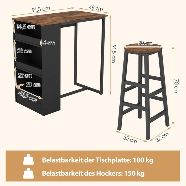 Kitchen table with 2 stools, space-saving bistro table, counter table, dining table set, bar table