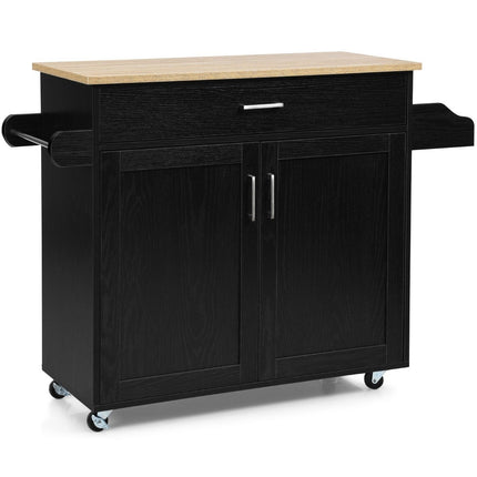 Kitchen trolley kitchen island with drawer and height-adjustable shelf 116 x 40 x 85 cm black + natural