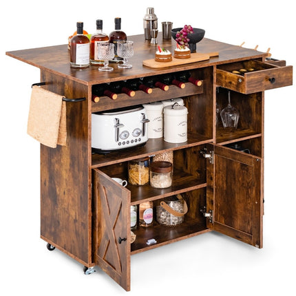 Kitchen trolley on wheels Serving trolley with folding worktop 121 x 68 x 88 cm Rustic brown