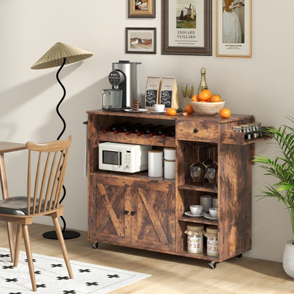 Kitchen trolley on wheels Serving trolley with folding worktop 121 x 68 x 88 cm Rustic brown