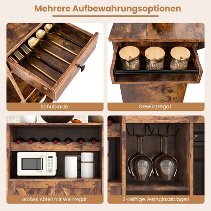 Kitchen trolley on wheels Serving trolley with folding worktop 121 x 68 x 88 cm Rustic brown