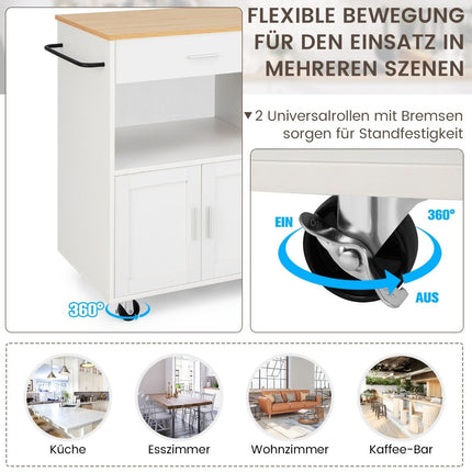 Kitchen trolley rolling serving cart with 3 spice racks 82 x 46 x 92 cm white