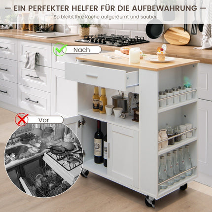 Kitchen trolley rolling serving cart with 3 spice racks 82 x 46 x 92 cm white