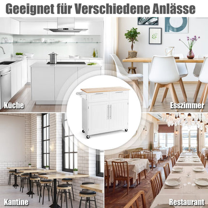 Kitchen trolley rolling serving trolley with drawers and cupboards 94 x 45.5 x 94.5 cm white