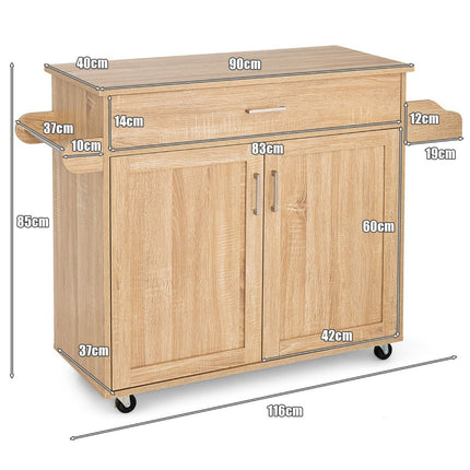 Kitchen trolley rolling storage trolley with lockable rubber wheels natural