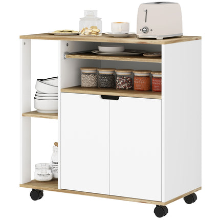 Kitchen trolley with worktop, adjustable shelves, white