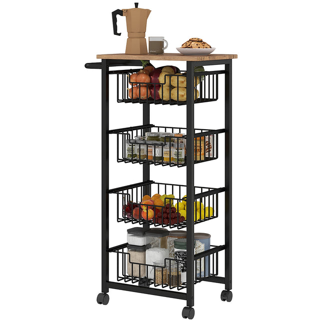 Oak kitchen trolley with steel baskets & worktop