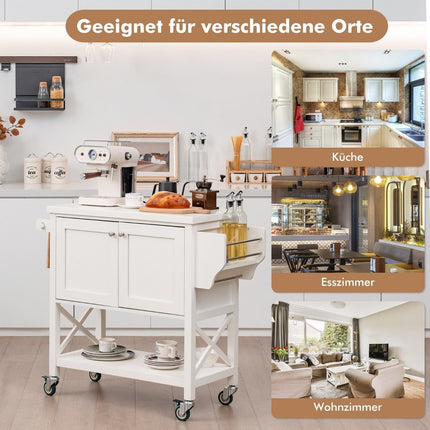 Kitchen trolley with cupboard & shelf & towel holder & spice rack serving trolley white