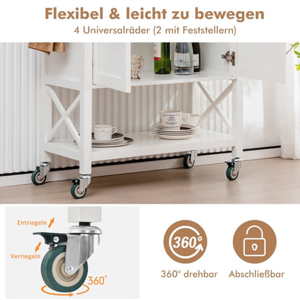 Kitchen trolley with cupboard & shelf & towel holder & spice rack serving trolley white