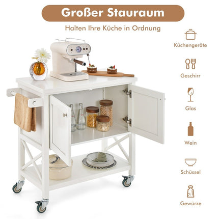 Kitchen trolley with cupboard & shelf & towel holder & spice rack serving trolley white