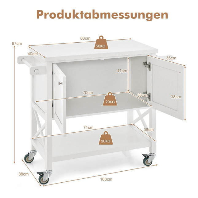 Kitchen trolley with cupboard & shelf & towel holder & spice rack serving trolley white